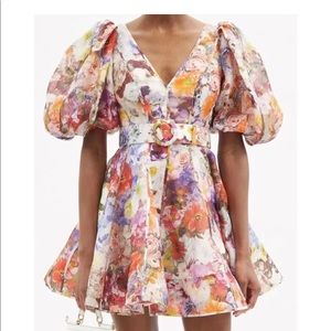 Womens linen floral mini belted dress in size M